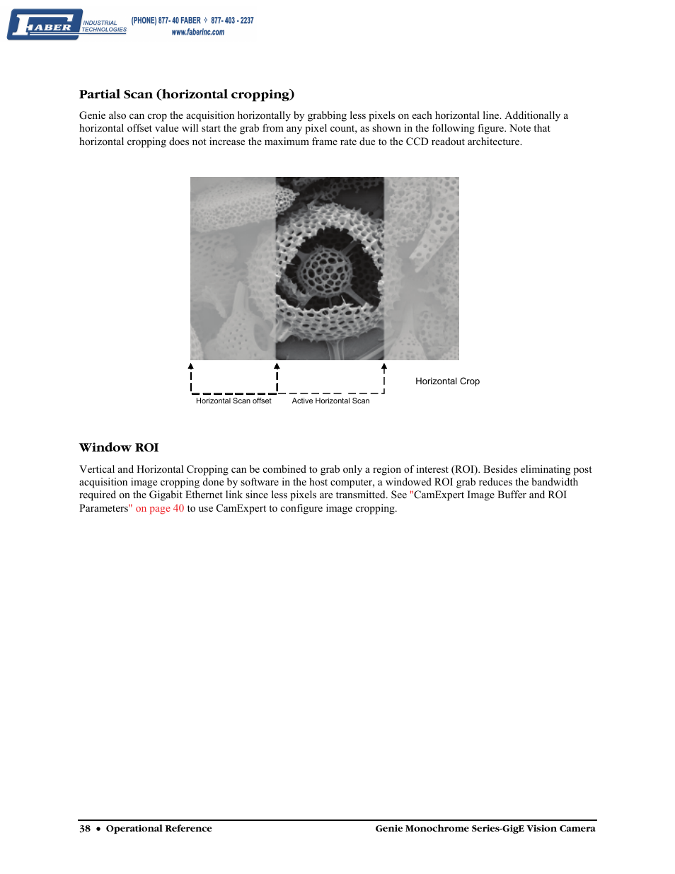 Partial scan (horizontal cropping), Window roi | Faber Genie M1600 User Manual | Page 40 / 127