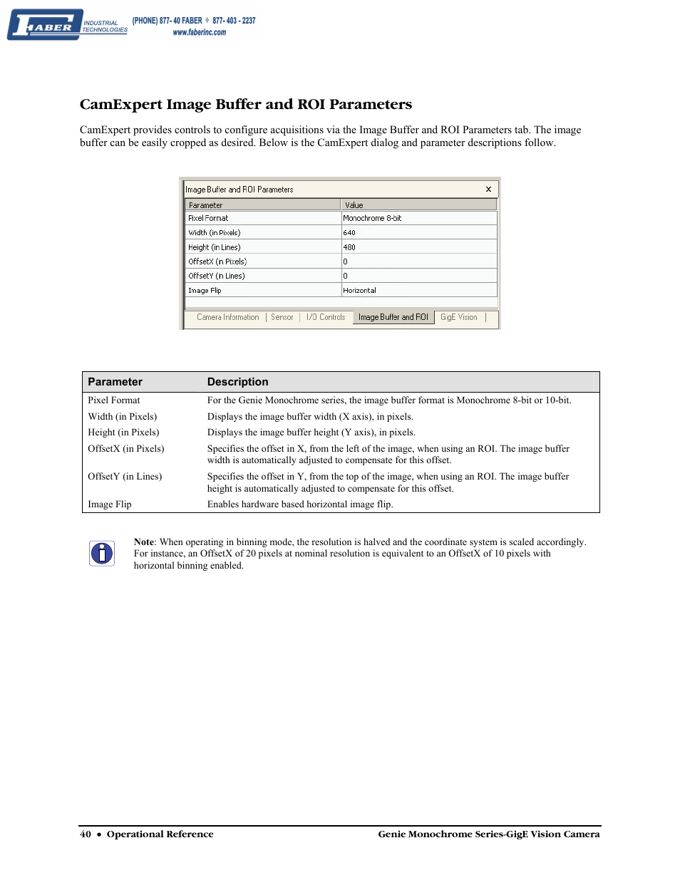 Camexpert image buffer and roi parameters | Faber Genie M1600 User Manual | Page 42 / 127