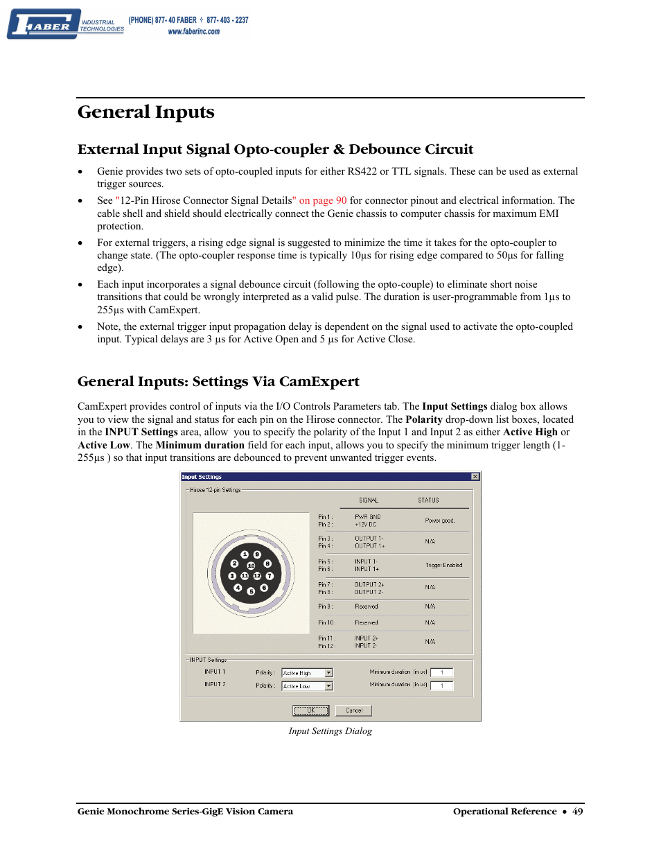 General inputs, General inputs: settings via camexpert | Faber Genie M1600 User Manual | Page 51 / 127