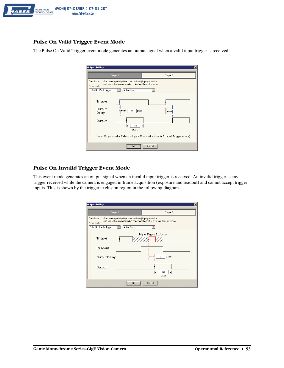 Pulse on valid trigger event mode, Pulse on invalid trigger event mode | Faber Genie M1600 User Manual | Page 55 / 127