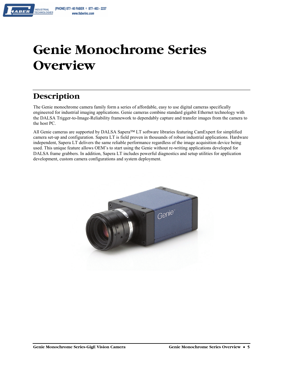 Genie monochrome series overview, Description | Faber Genie M1600 User Manual | Page 7 / 127