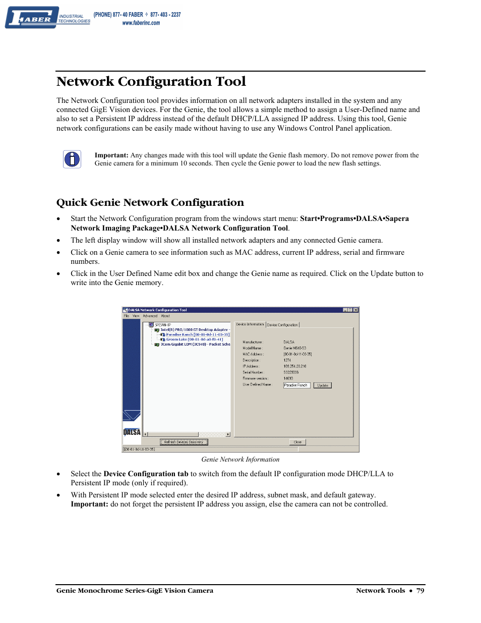 Network configuration tool, Quick genie network configuration | Faber Genie M1600 User Manual | Page 81 / 127