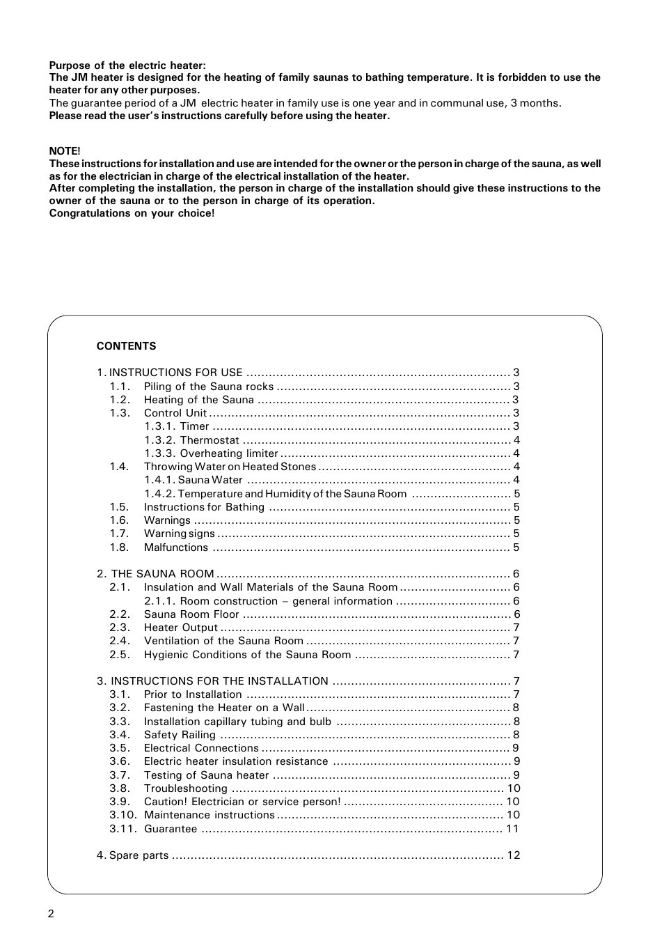 Finlandia ELECTRIC SAUNA HEATER JM-17 User Manual | Page 2 / 12