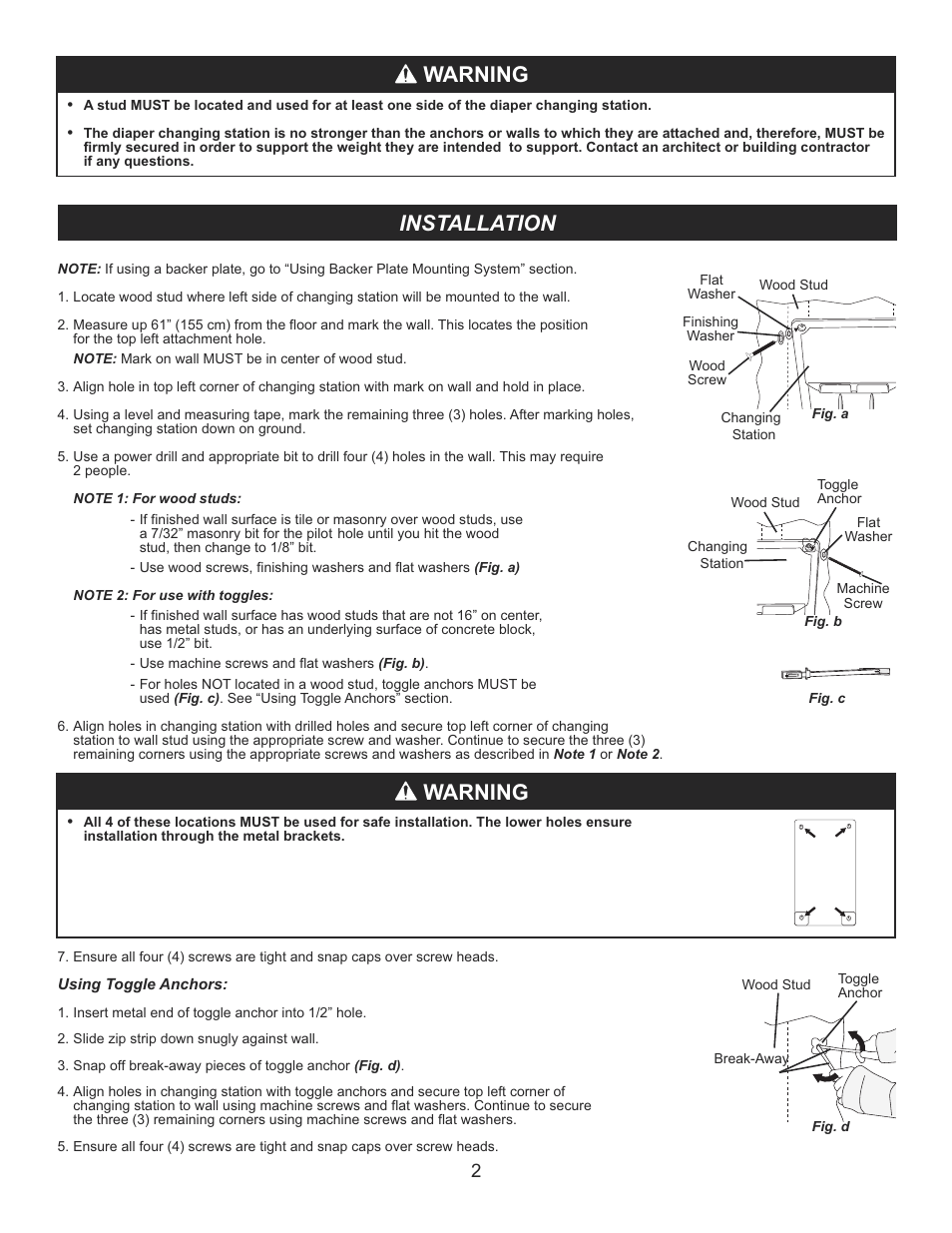 Installation, Warning | Foundations 100-EVBP User Manual | Page 3 / 4