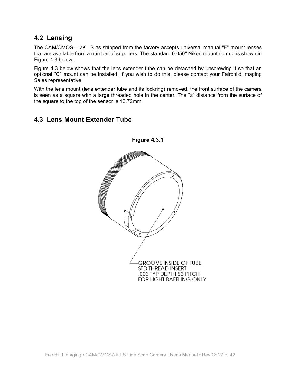 Figure 4.3.1, 2 lensing, 3 lens mount extender tube | Fairchild CAM/CMOS-2K.LS User Manual | Page 27 / 42