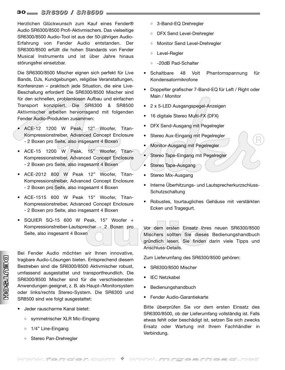Fender SR8500 User Manual | Page 30 / 36