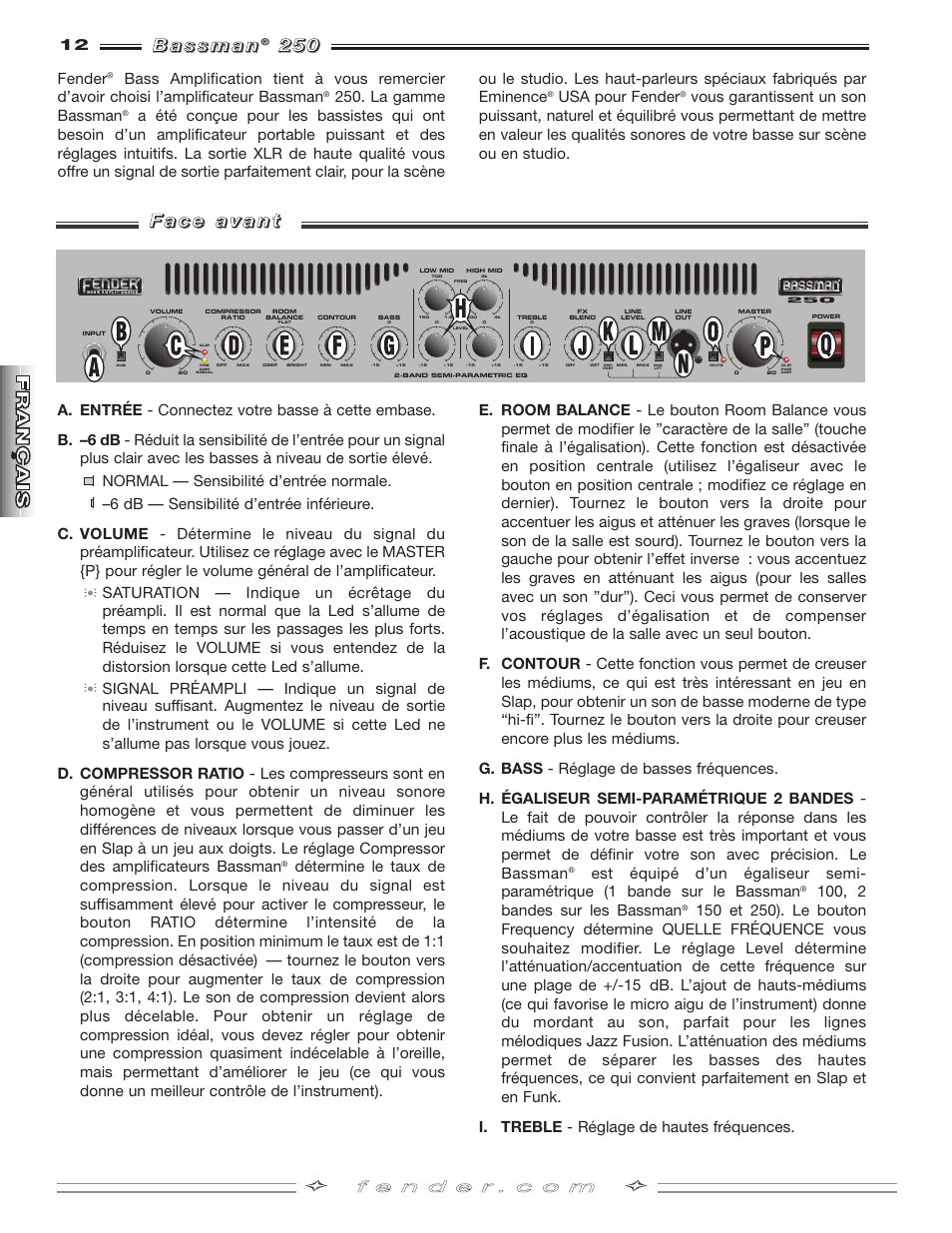 Fender BASSMAN 250 User Manual | Page 12 / 28