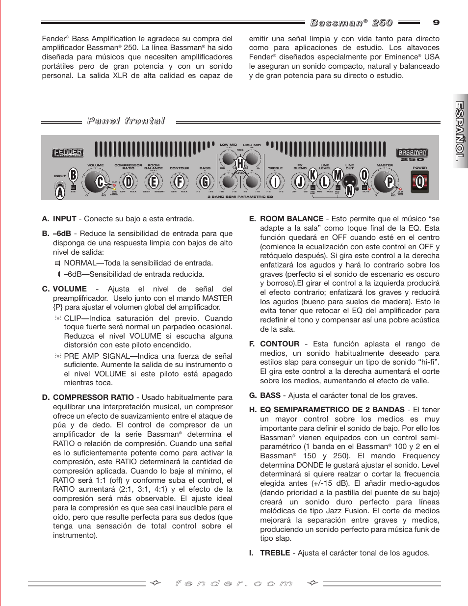 Fender BASSMAN 250 User Manual | Page 9 / 28