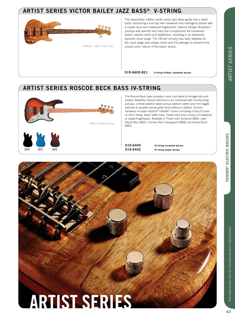 Artist series, Artist series roscoe beck bass iv-string, Artist series victor bailey jazz bass | V-string, Ar tist series | Fender Artist Series User Manual | Page 2 / 12