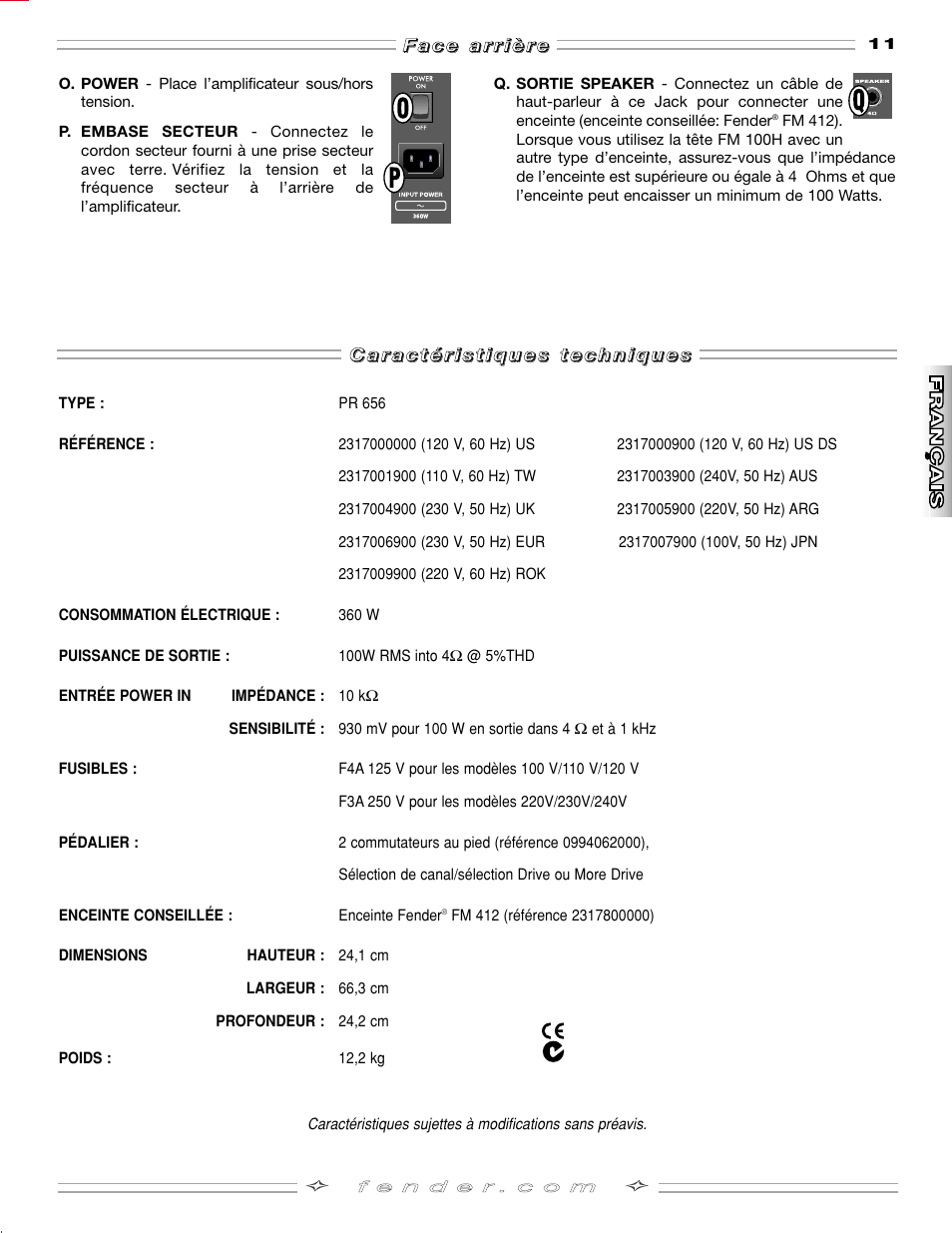 Fender FM 100H User Manual | Page 11 / 20