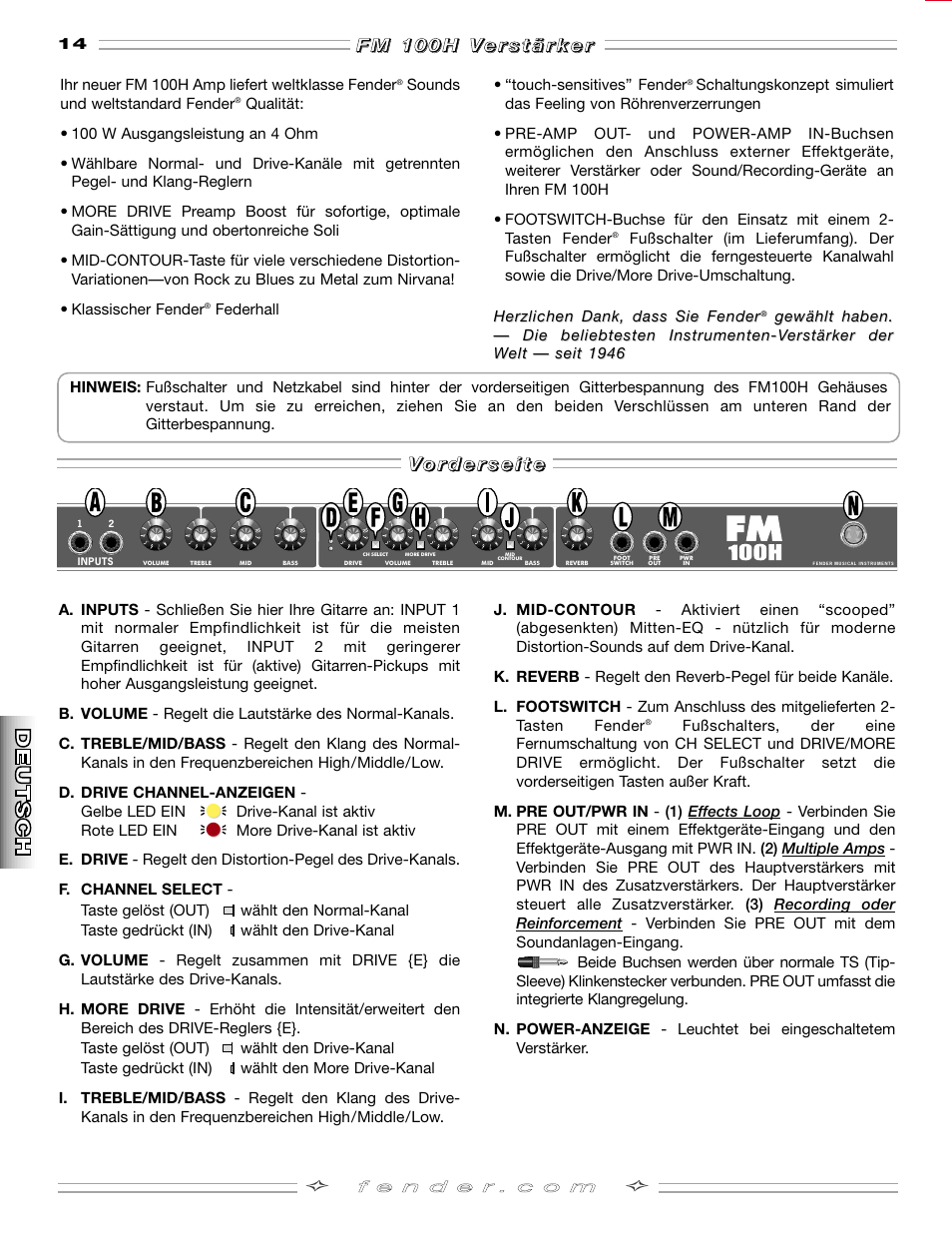 Fender FM 100H User Manual | Page 14 / 20