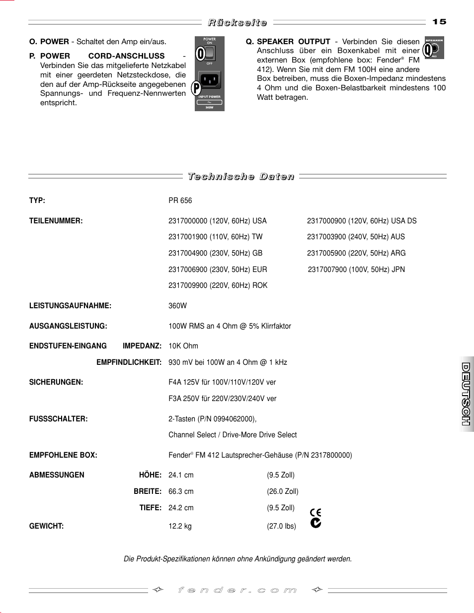 Fender FM 100H User Manual | Page 15 / 20