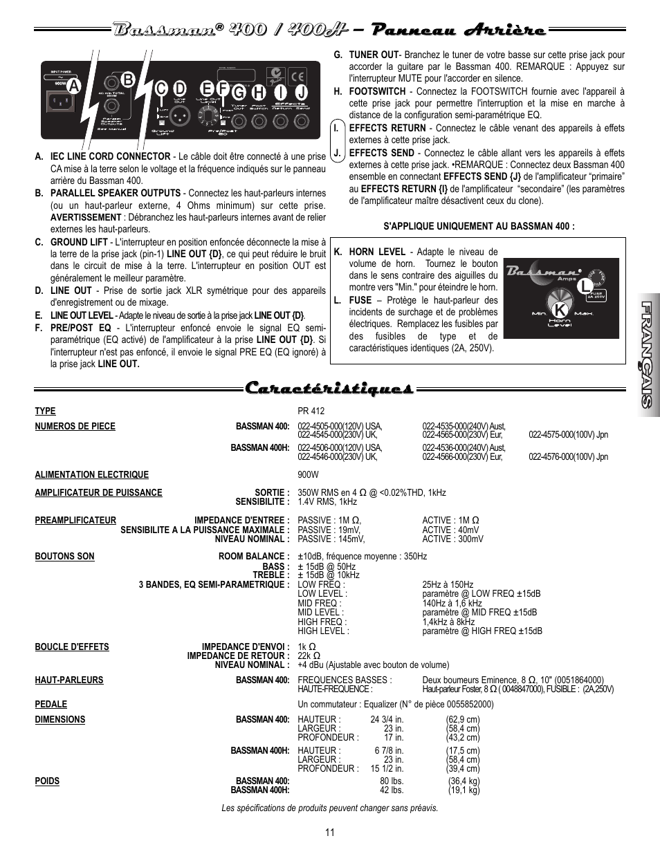 Fender Bassman 400 User Manual | Page 11 / 20