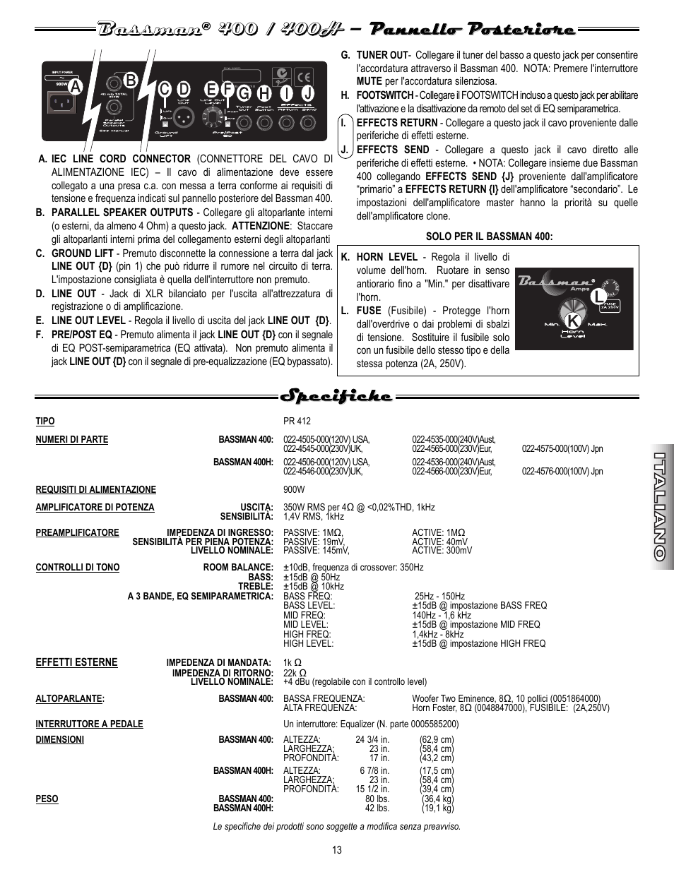 Fender Bassman 400 User Manual | Page 13 / 20