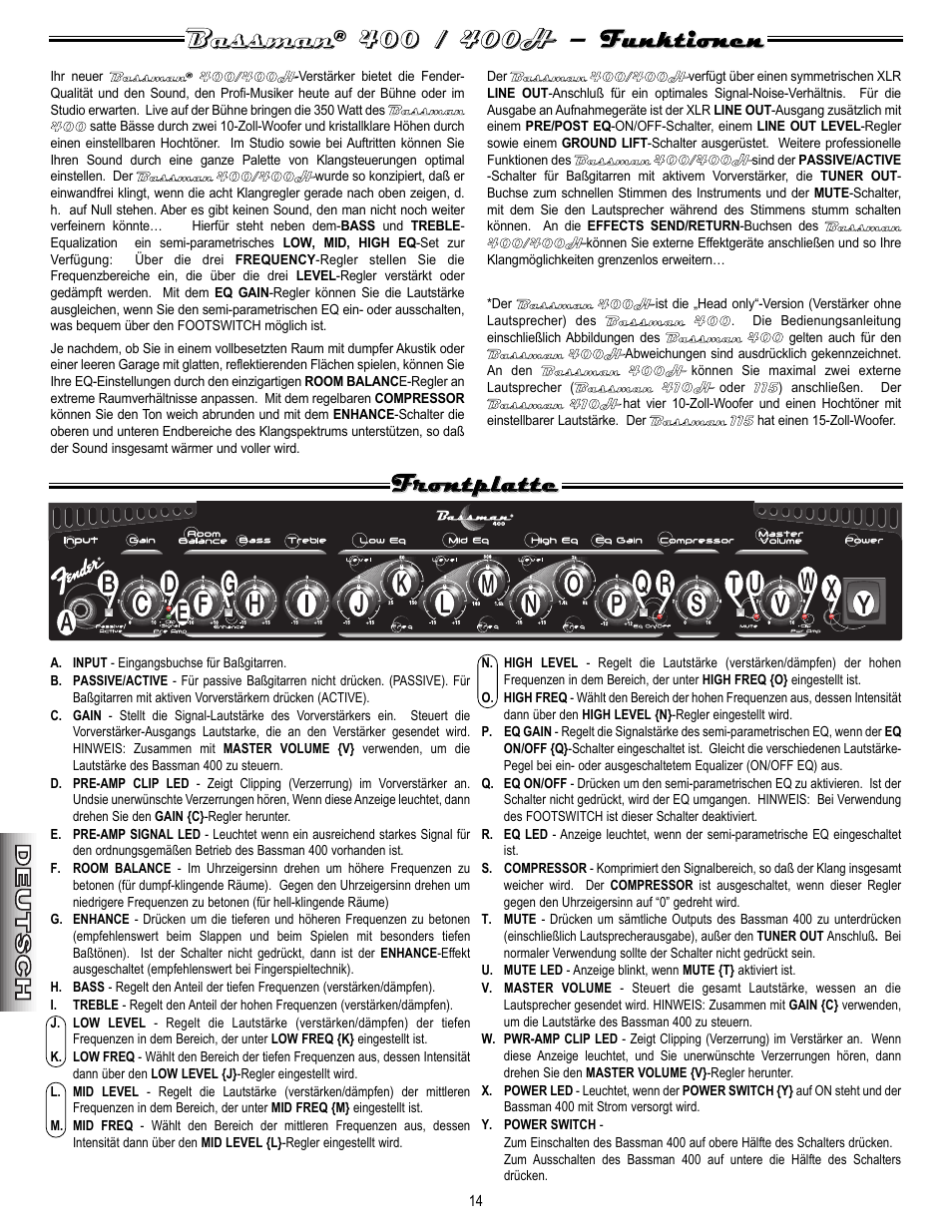 Fender Bassman 400 User Manual | Page 14 / 20