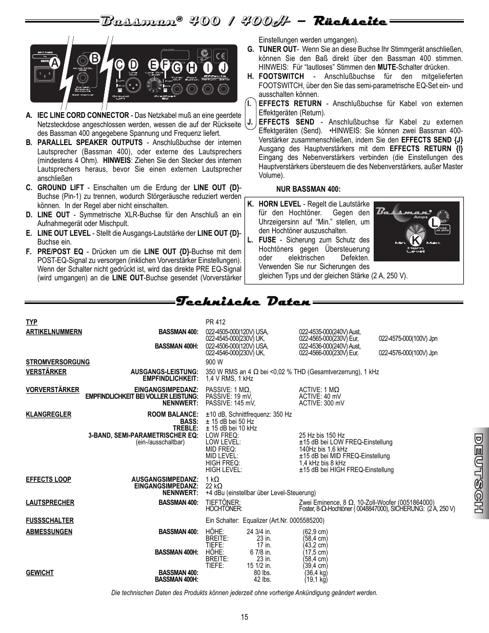 Fender Bassman 400 User Manual | Page 15 / 20