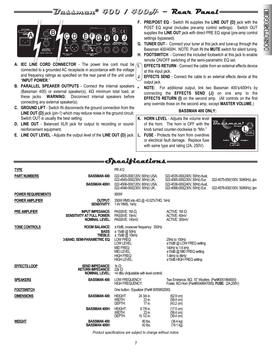 Fender Bassman 400 User Manual | Page 7 / 20