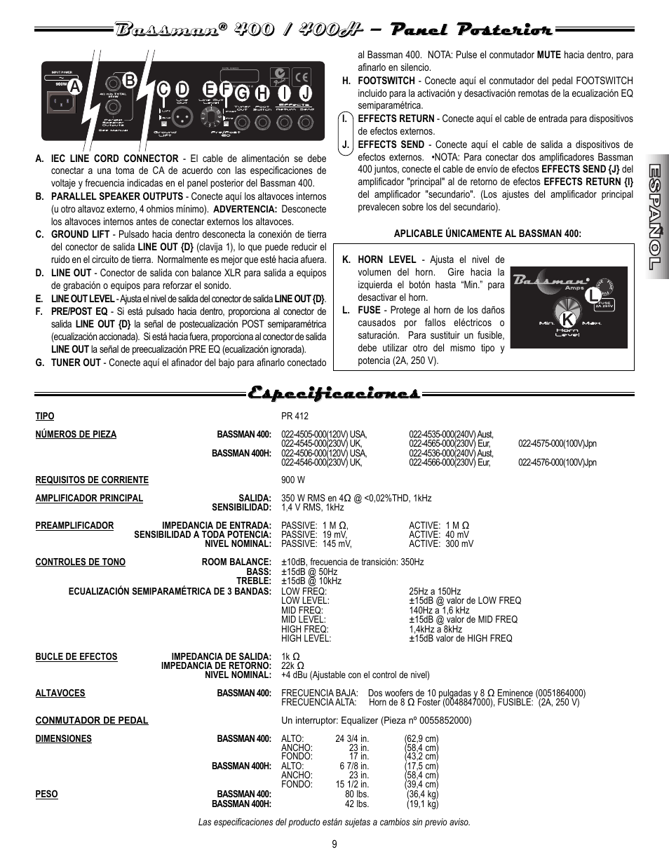 Fender Bassman 400 User Manual | Page 9 / 20