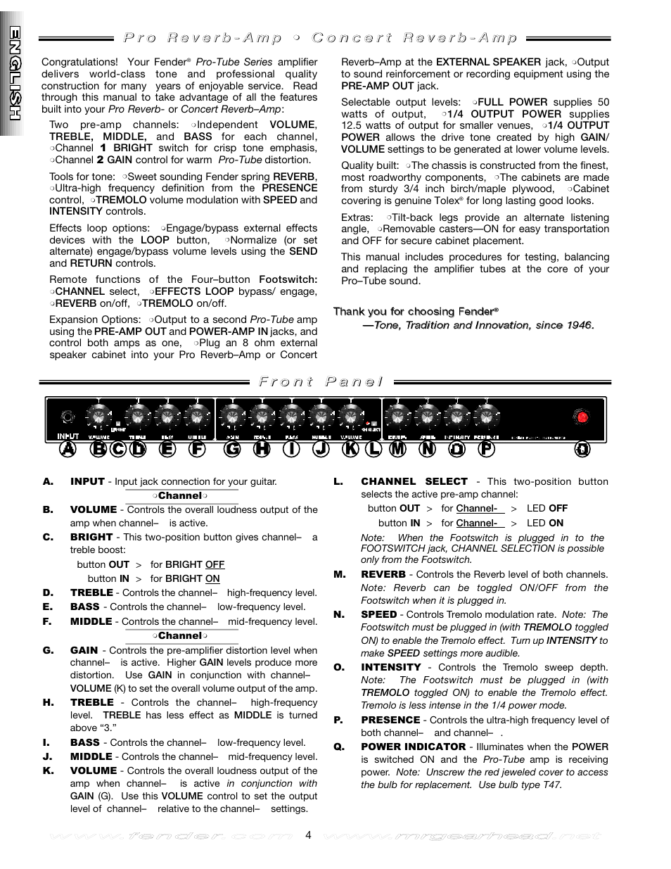 Fender Pro Reverb Amp User Manual | Page 4 / 28