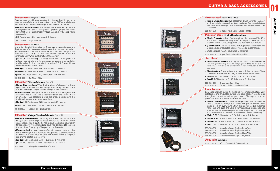 Guitar & bass accessories, Pickups, Stratocaster | Telecaster, Precision bass, Jazz bass, Lace sensor, Acoustic | Fender Guitar & Bass Accessories User Manual | Page 8 / 15