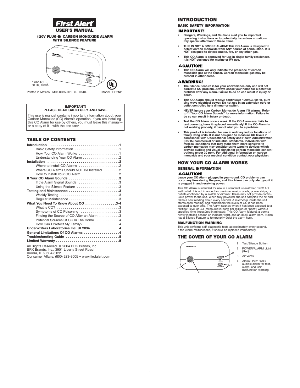 First Alert FCD2NP User Manual | 5 pages