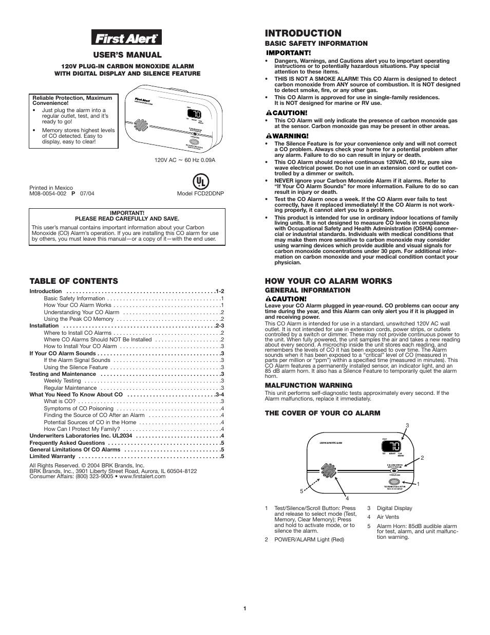 First Alert FCD2DDNP User Manual | 5 pages