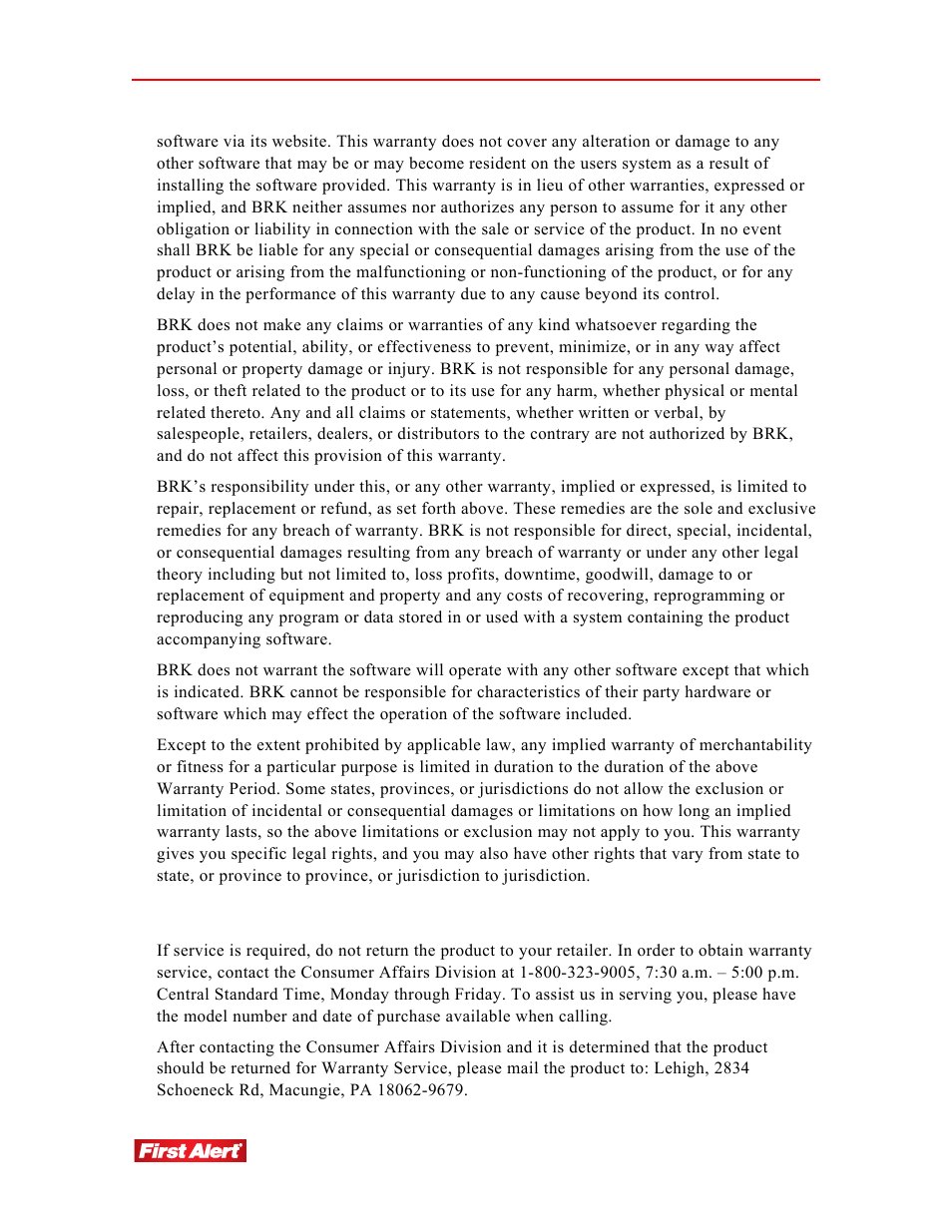 First Alert DW-702 User Manual | Page 28 / 28
