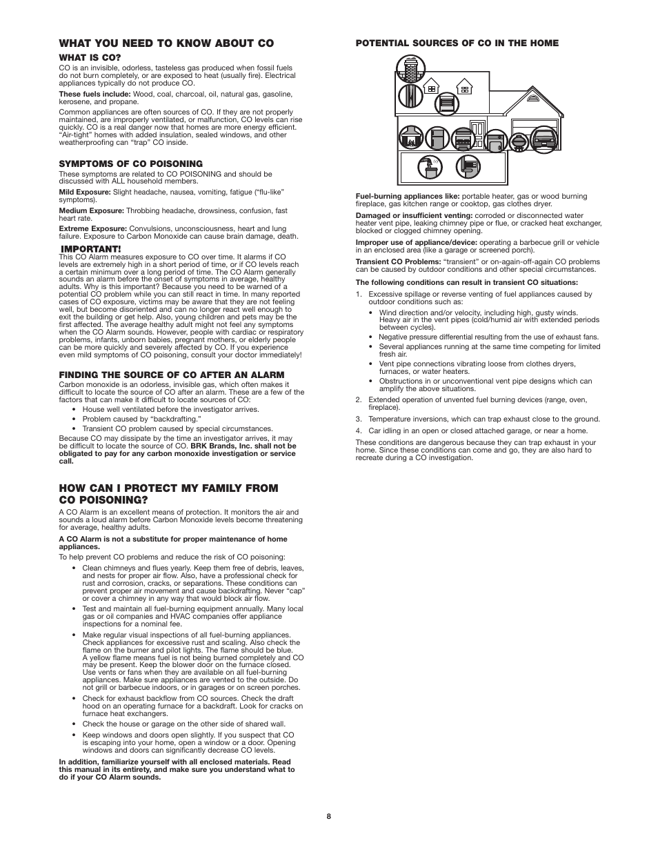 What you need to know about co, How can i protect my family from co poisoning | First Alert SC7010B User Manual | Page 8 / 11