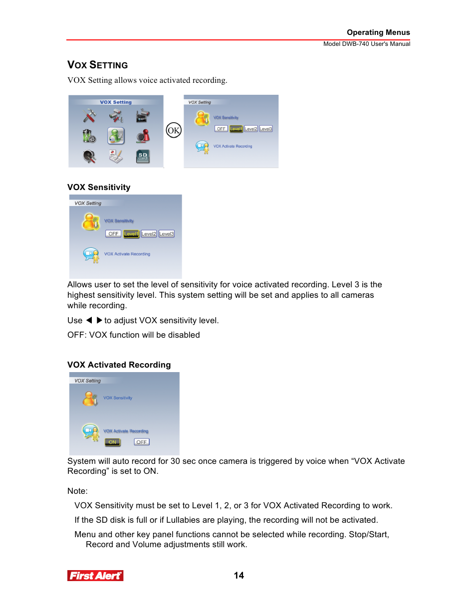 First Alert 2.5Color LCD Portable Wireless Family Monitor DWB-740 User Manual | Page 14 / 24