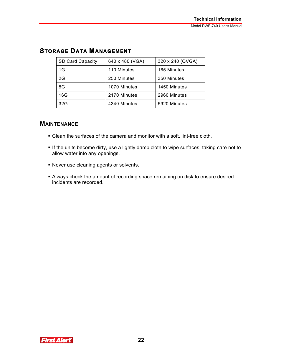 First Alert 2.5Color LCD Portable Wireless Family Monitor DWB-740 User Manual | Page 22 / 24