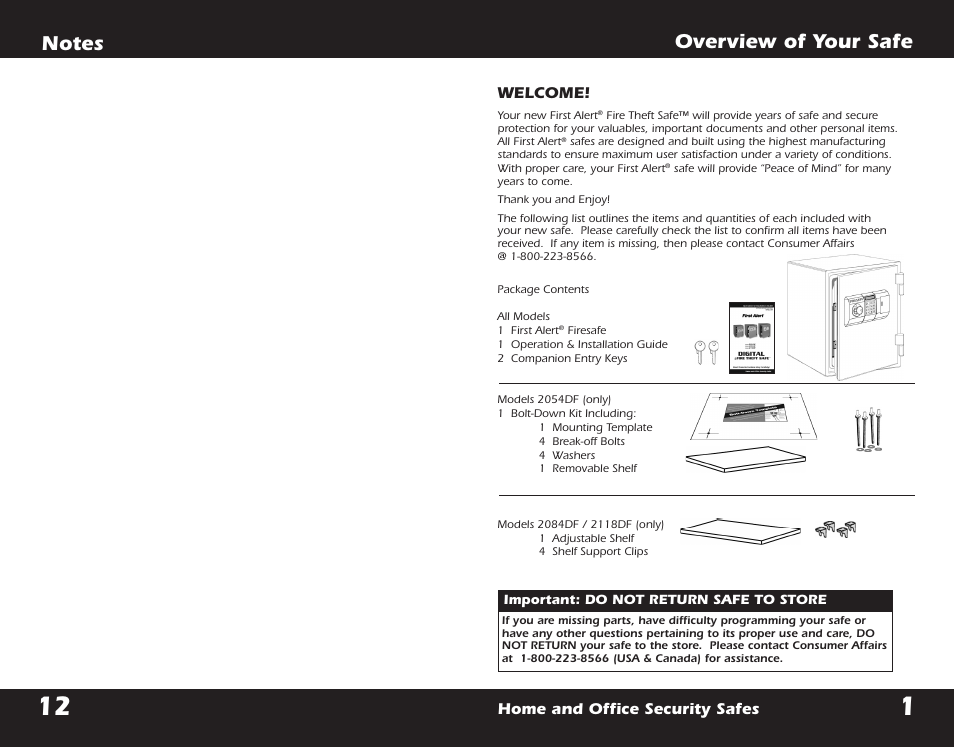 Overview of your safe, Welcome, Home and office security safes | First Alert 2054DF User Manual | Page 14 / 16