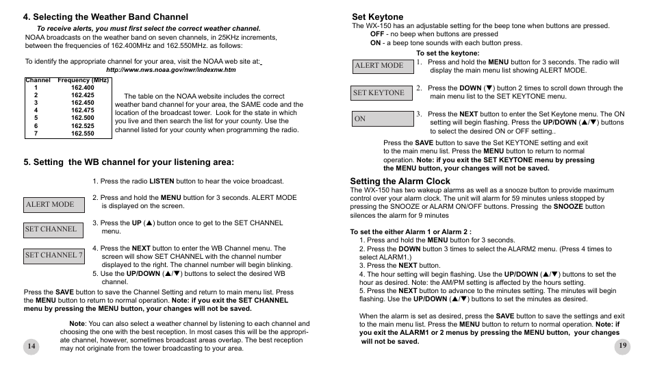 Setting the alarm clock, Set keytone | First Alert WX-150 User Manual | Page 14 / 16
