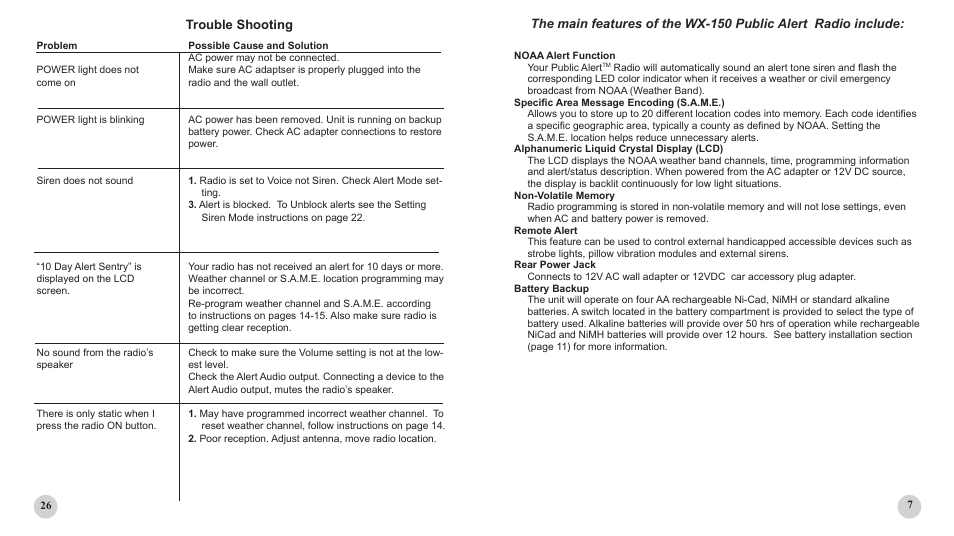 Trouble shooting | First Alert WX-150 User Manual | Page 7 / 16