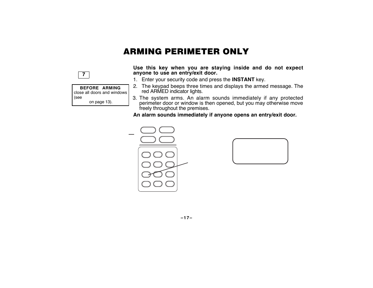 Arming perimeter only | First Alert FA120C User Manual | Page 17 / 44