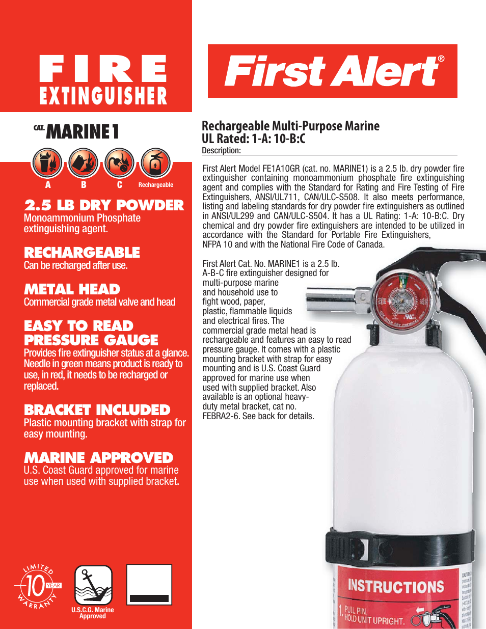 First Alert MARINE1 FE1A10GR User Manual | 2 pages