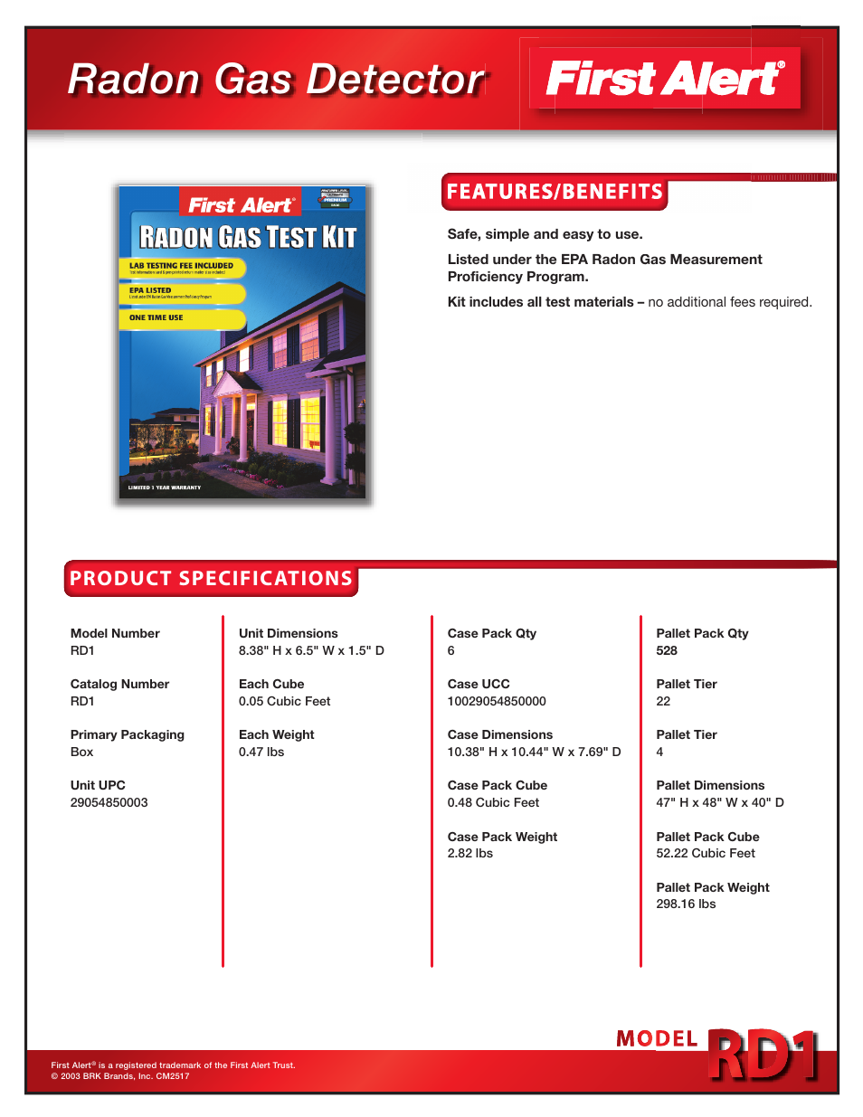 First Alert Radon RD1 User Manual | 1 page