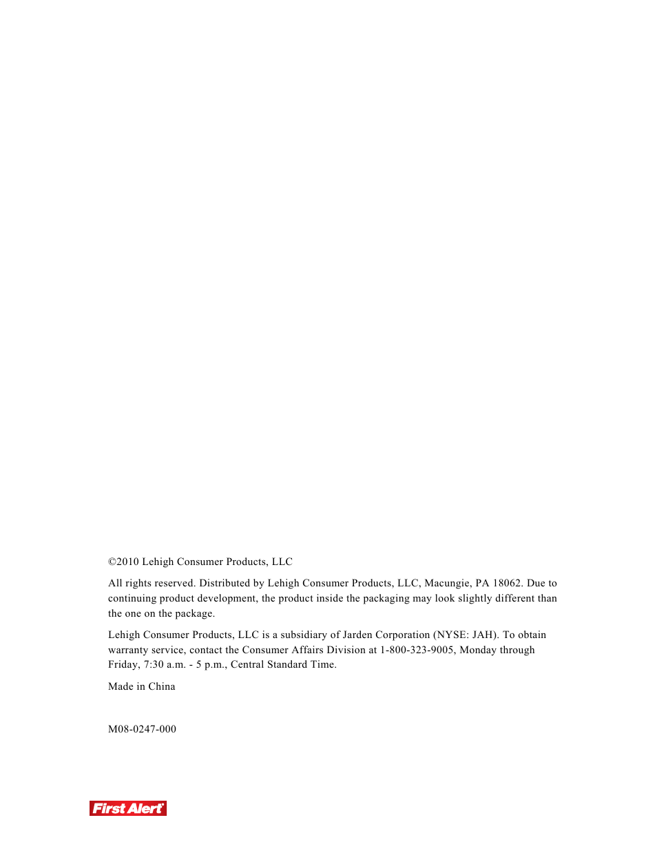 First Alert 8800 User Manual | Page 2 / 107