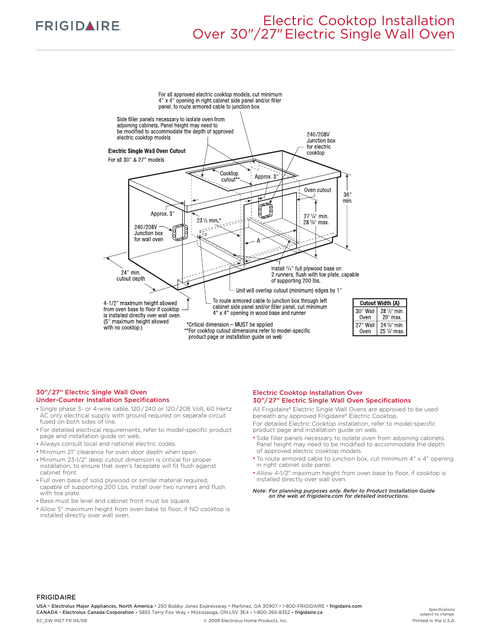 FRIGIDAIRE Gallery FGEC3045K User Manual | Page 3 / 3