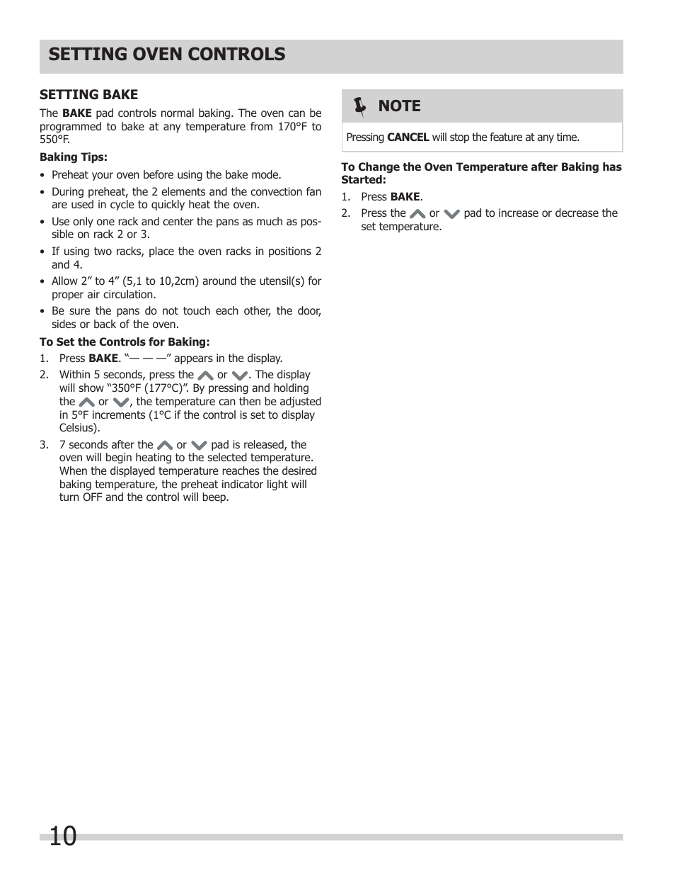 Setting oven controls | FRIGIDAIRE 318205325 User Manual | Page 10 / 22