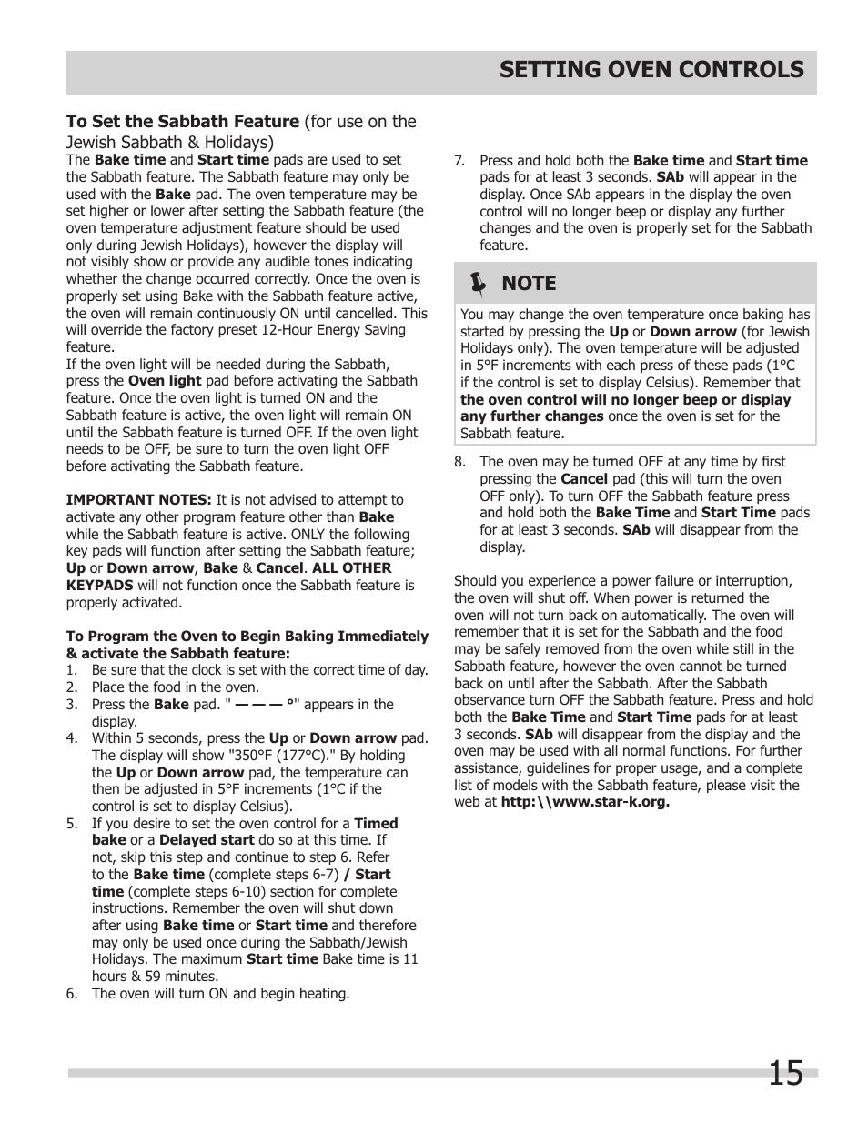 Setting oven controls | FRIGIDAIRE 318205325 User Manual | Page 15 / 22