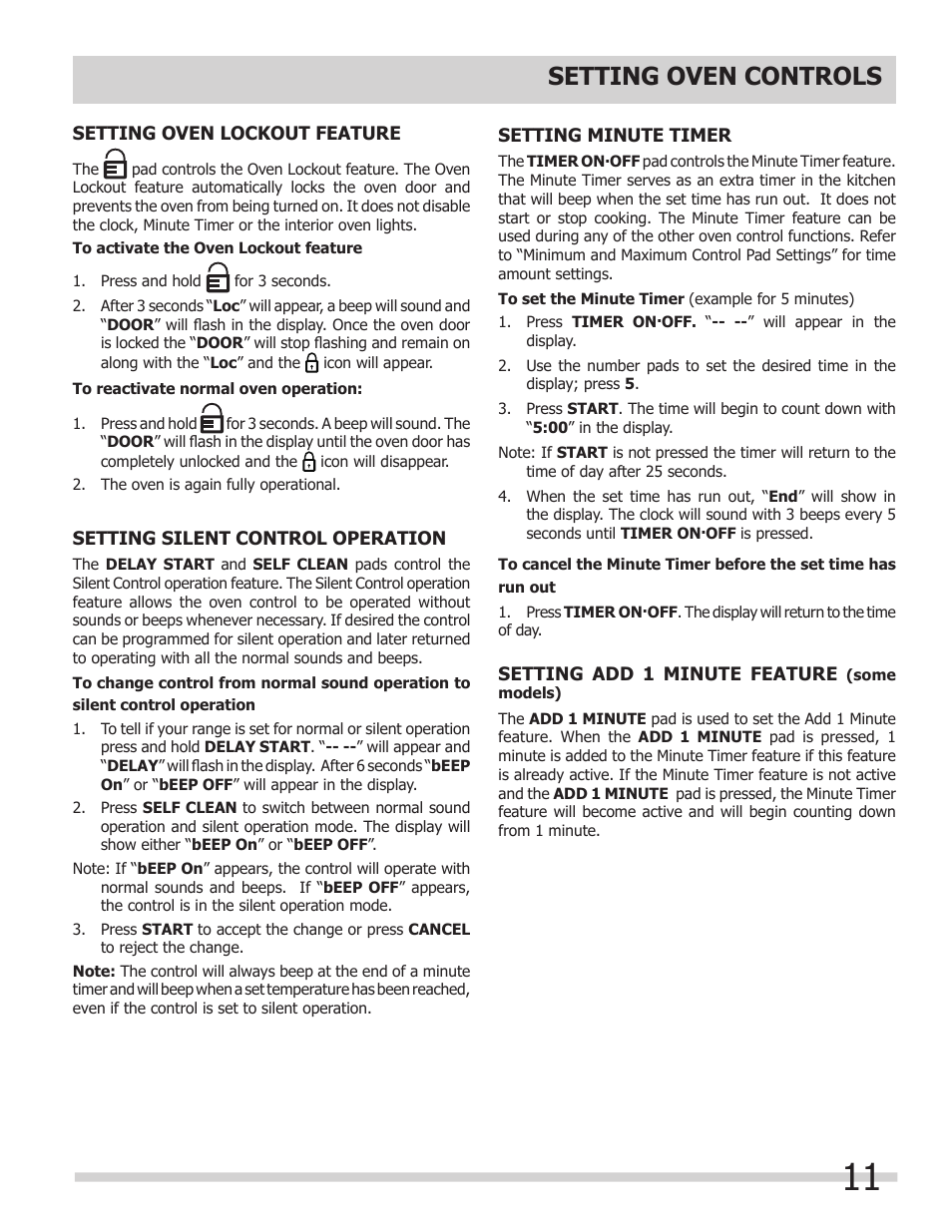 Setting oven controls | FRIGIDAIRE 318205303 User Manual | Page 11 / 28