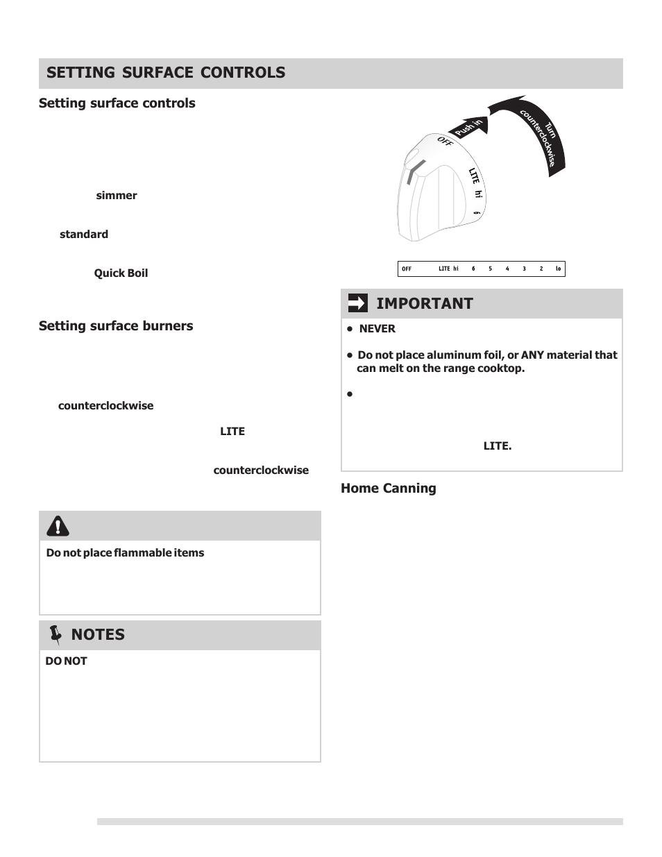 Setting surface controls, Caution | FRIGIDAIRE 316901213 User Manual | Page 10 / 24