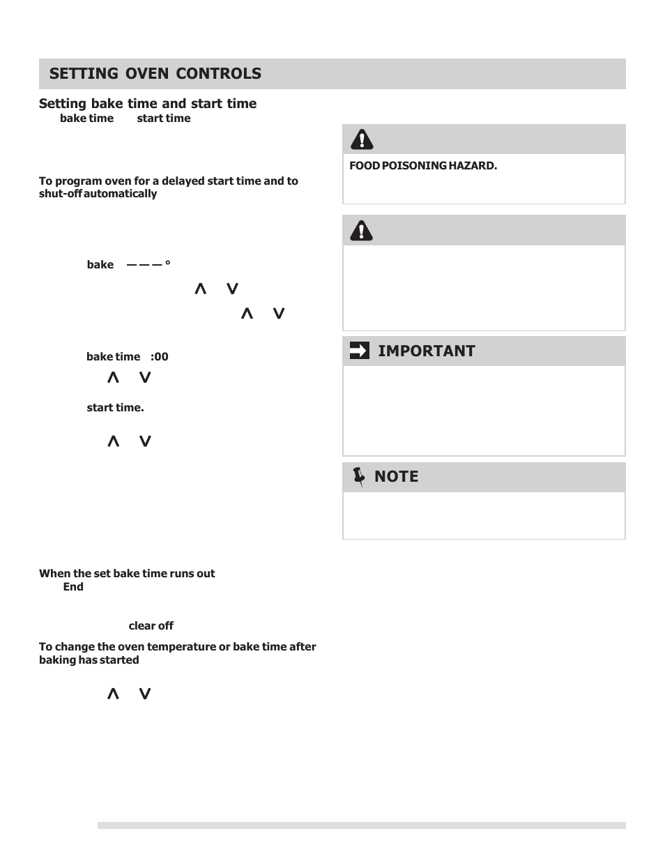 Setting oven controls, Caution, Warning | Important | FRIGIDAIRE 316901213 User Manual | Page 14 / 24