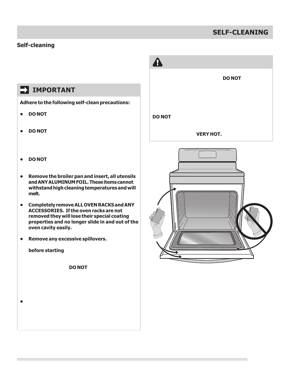 Self-cleaning, Caution, Important | FRIGIDAIRE 316901213 User Manual | Page 17 / 24