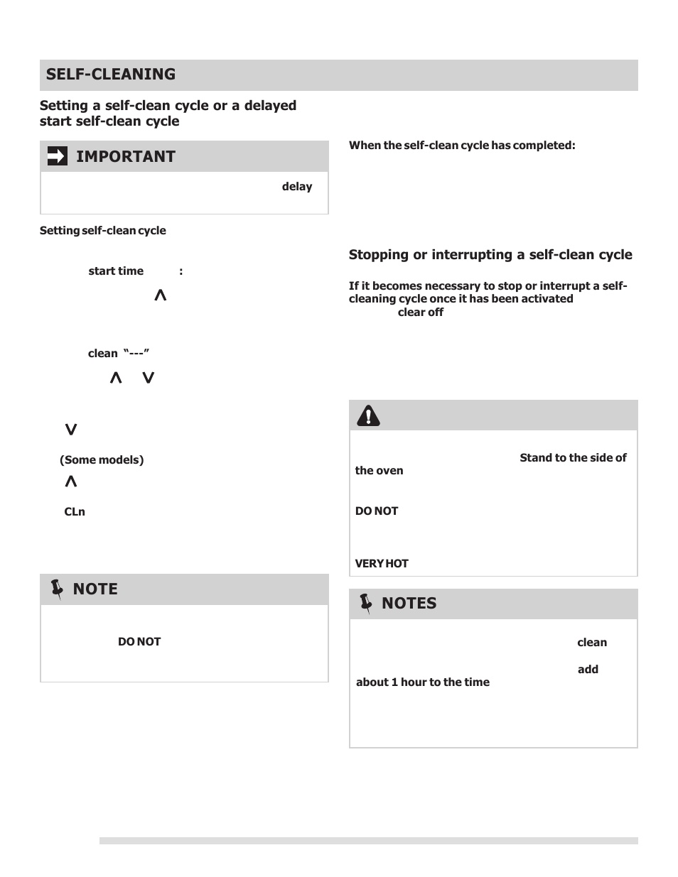 Important, Caution, Self-cleaning | FRIGIDAIRE 316901213 User Manual | Page 18 / 24