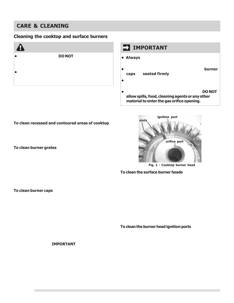 Care & cleaning, Caution, Important | FRIGIDAIRE 316901213 User Manual | Page 20 / 24