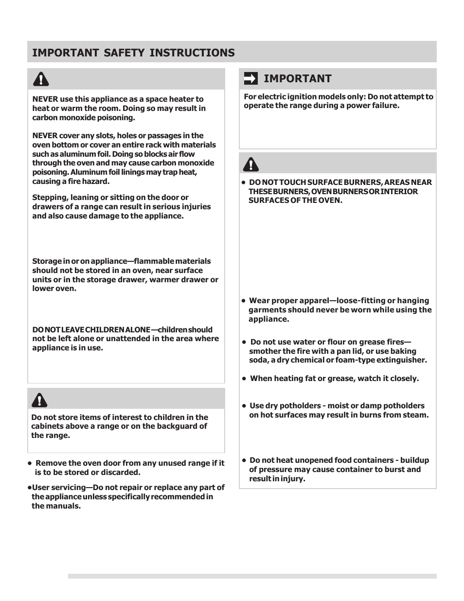 Important safety instructions, Important warning, Caution | FRIGIDAIRE 316901213 User Manual | Page 4 / 24