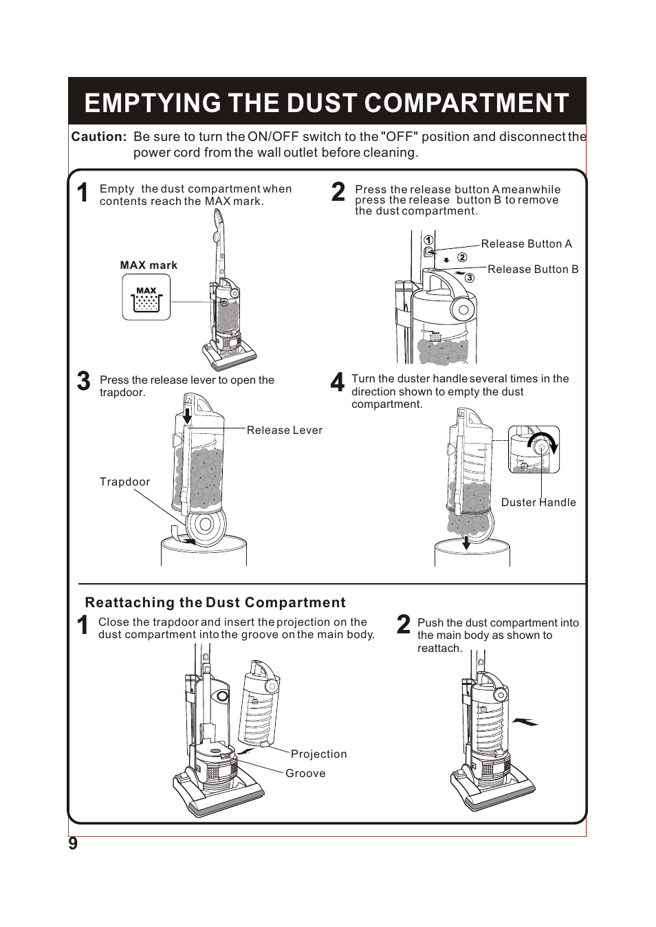 Т³гж 10, Emptying the dust compartment | Fantom Vacuum FM741 User Manual | Page 10 / 18