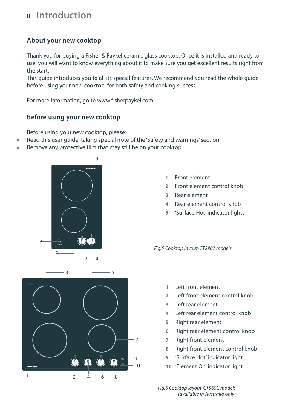 Introduction, About your new cooktop, Before using your new cooktop | Fisher & Paykel CT6551S User Manual | Page 10 / 20