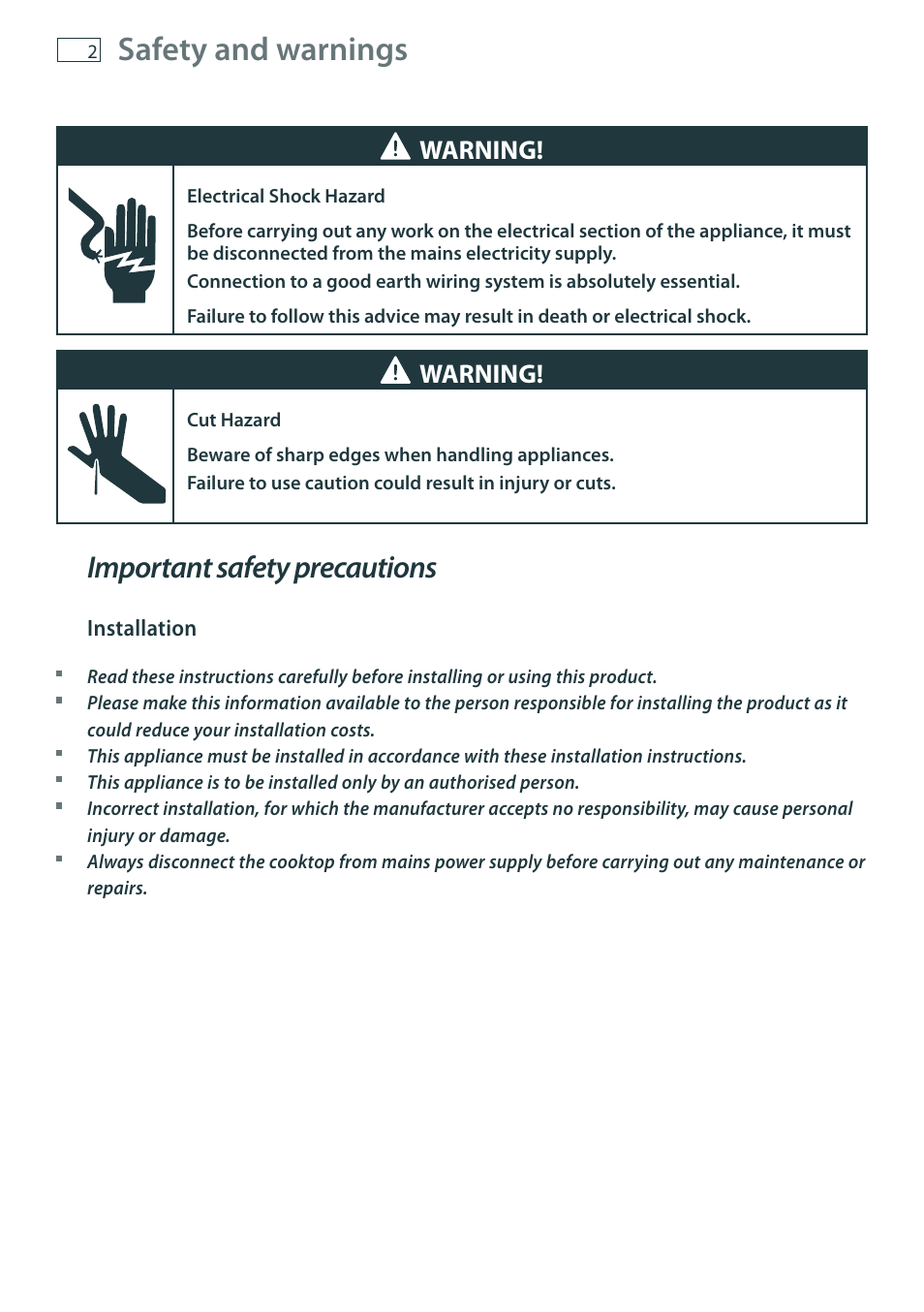 Safety and warnings, Important safety precautions, Warning | Fisher & Paykel CT6551S User Manual | Page 4 / 20